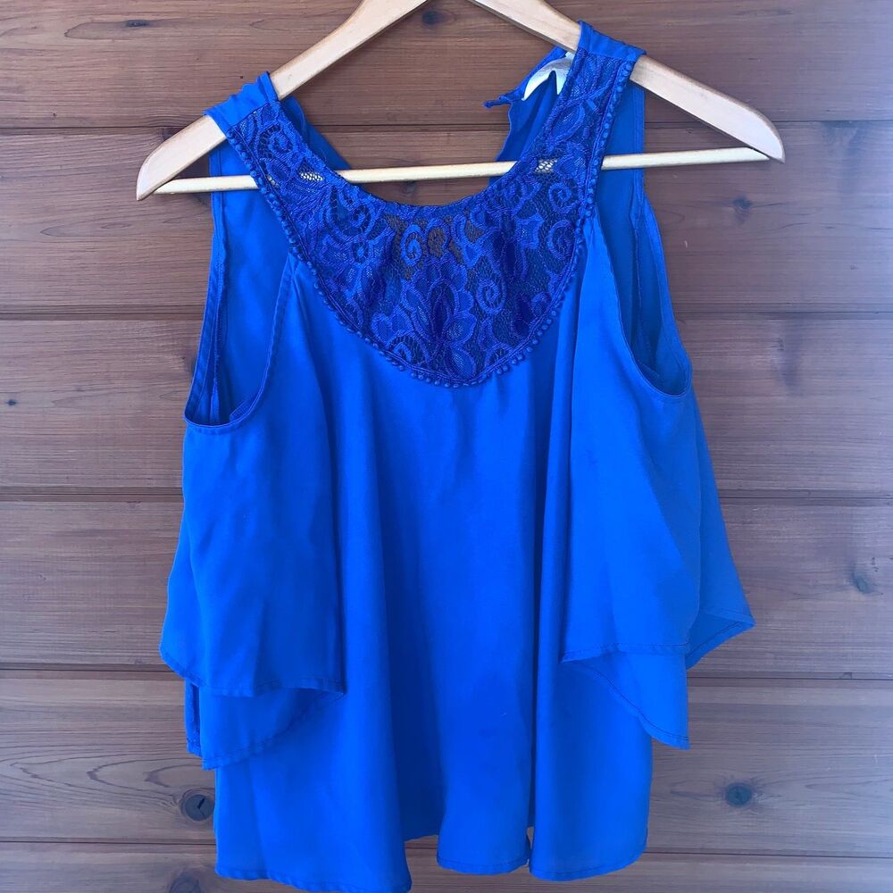 Decree Blue Cold Shoulder Blouse Top Medium